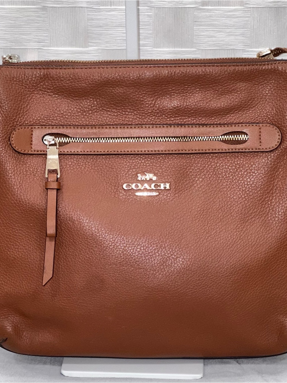 Coach Mae File Pebbled Leather Crossbody Bag Brown Zip Pocket Adjustable Strap - Picture 5 of 11